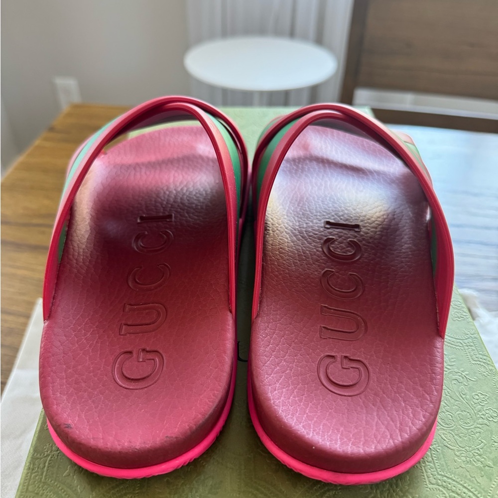 Authentic GUCCI Red and Green Striped Web Slides - Picture 3 of 5